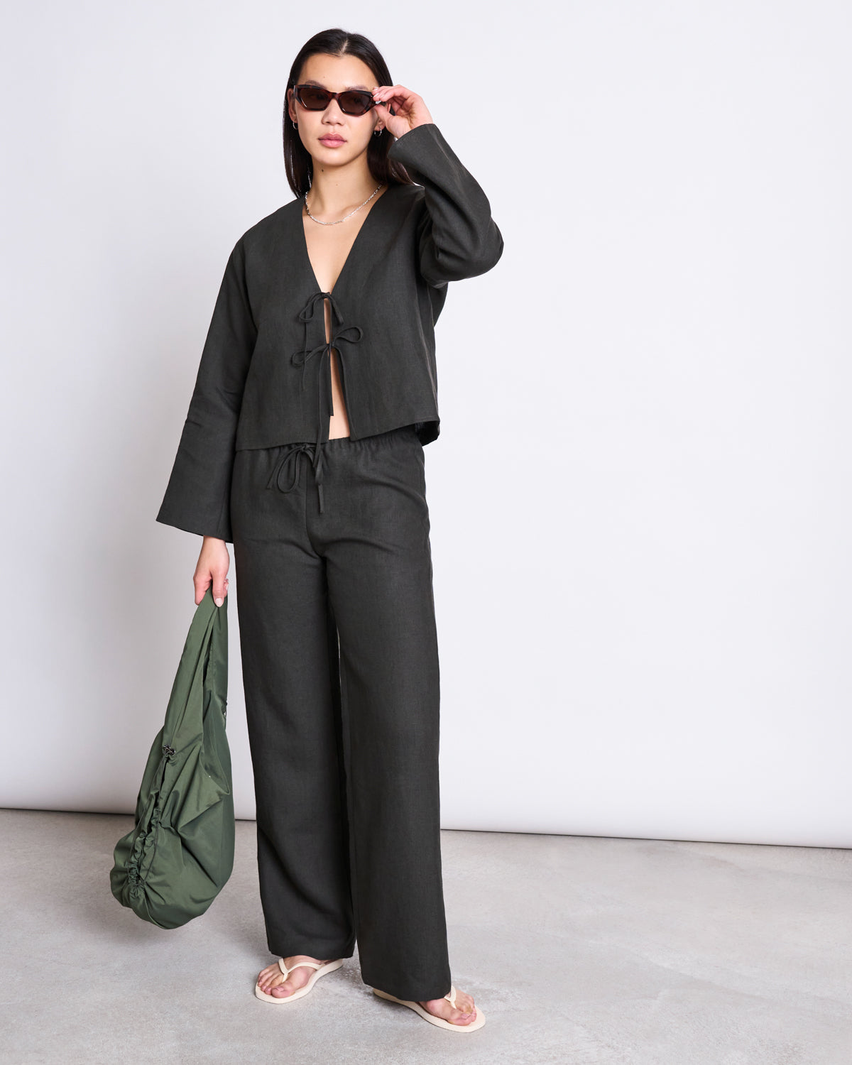 LINEN TIE BLOUSE SKAGEN DARK OLIVE Blouses jan-n-june 2