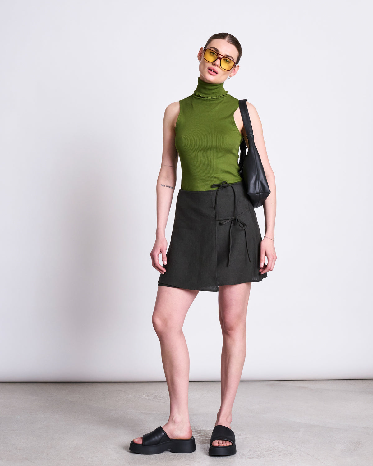LINEN TIE SKIRT KYS DARK OLIVE Skirts jan-n-june 2
