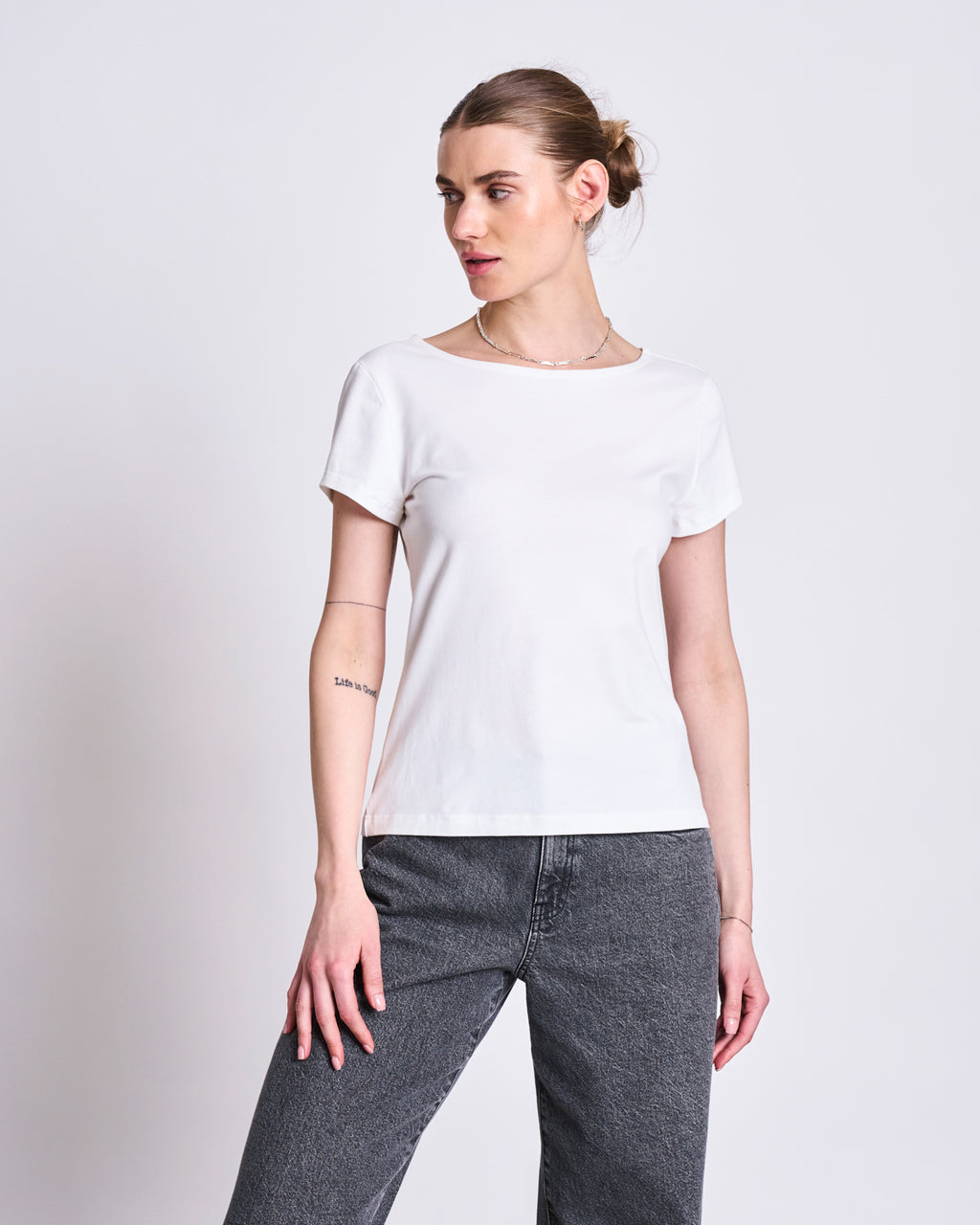 BRUSHED BOAT NECK T-SHIRT OTTO WHITE GOTS t-shirt jan-n-june 5