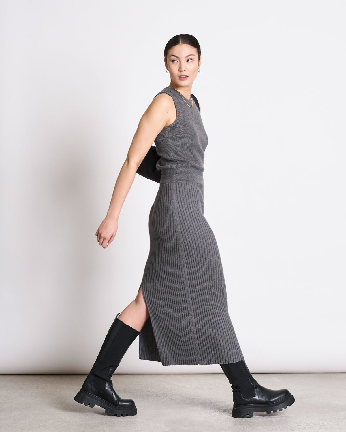 MIDI KNIT SKIRT EBBA DARK GREY GOTS Skirt jan-n-june 1