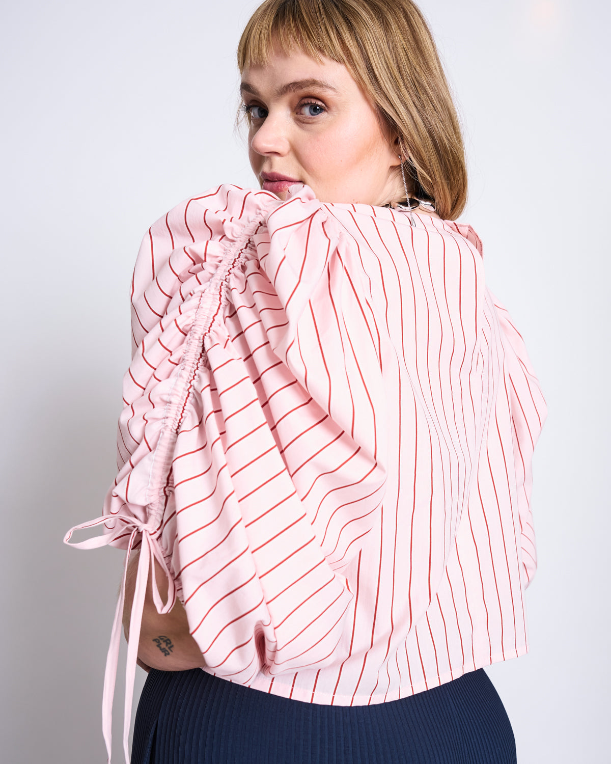 PUFFY SLEEVE BLOUSE NIBS PALE PINK STRIPED GOTS Blouse jan-n-june 3